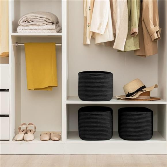 Set of 3 Oval Basket Larger Woven Cotton Rope Cube Storage Basket, 15x10x9'' - Picture 6 of 6